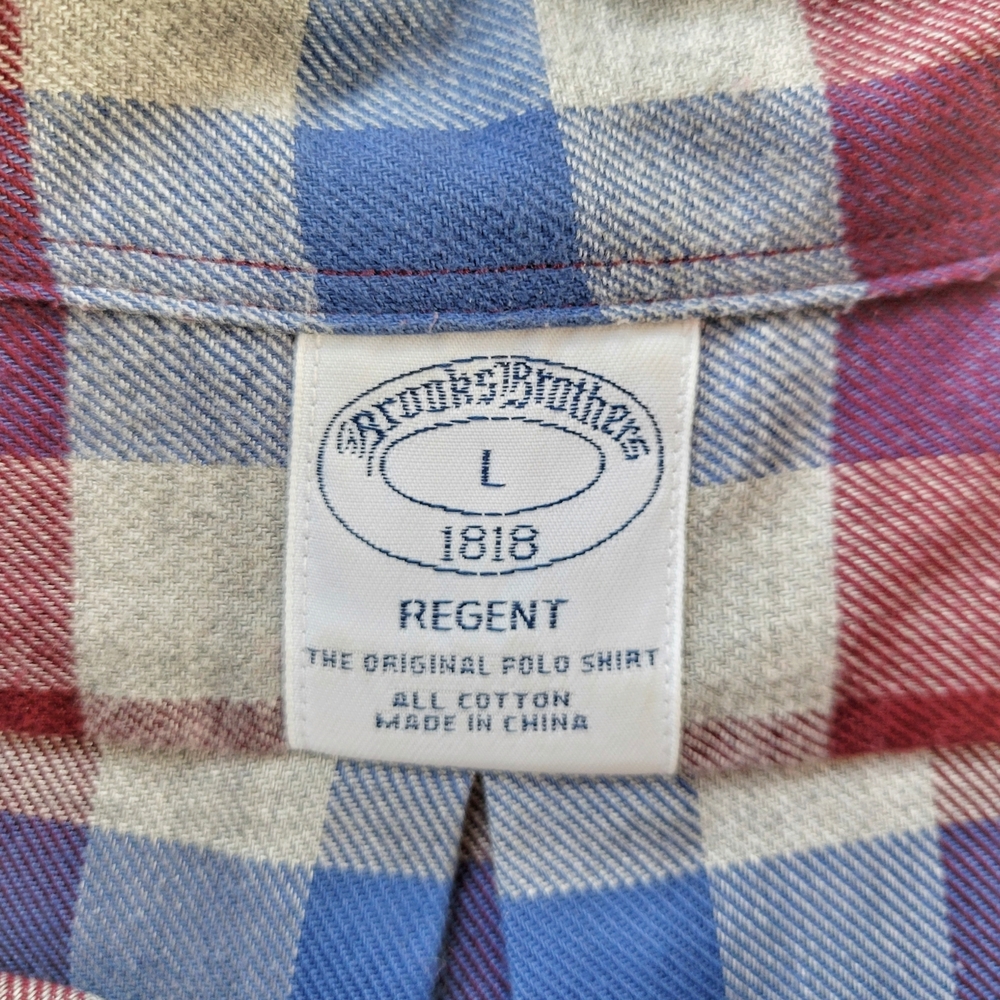 Brooks Brothers // M's Regent Sports Shirt // L // Royal Blue, Grey & Merlot - Picture 7 of 8